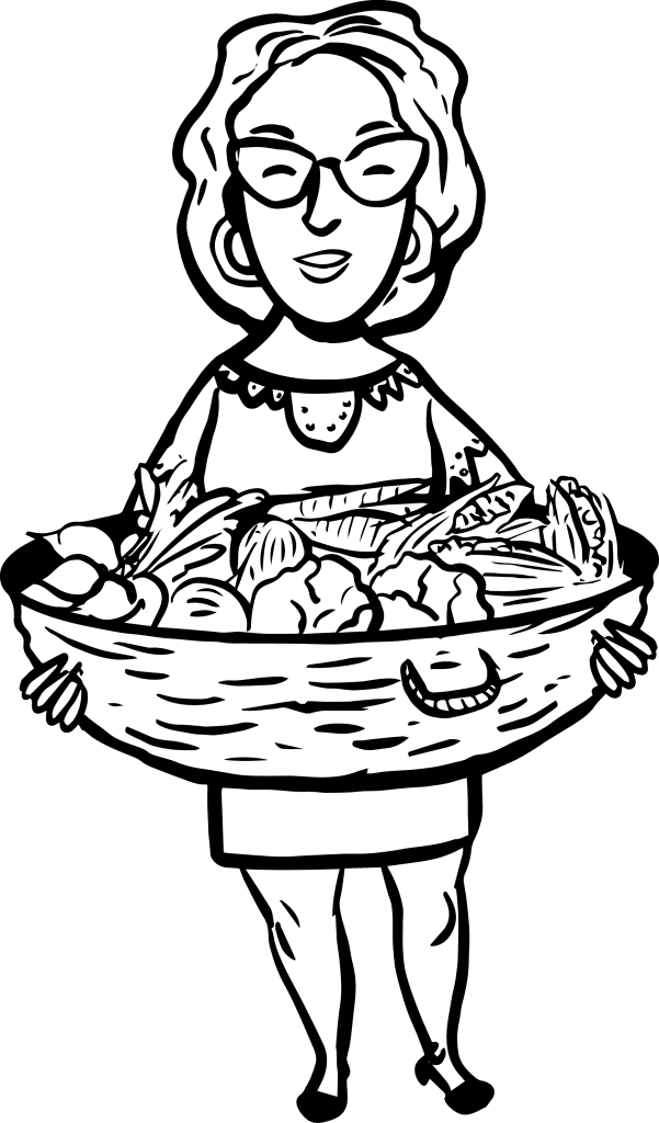 Woman holding a lot of food illustration