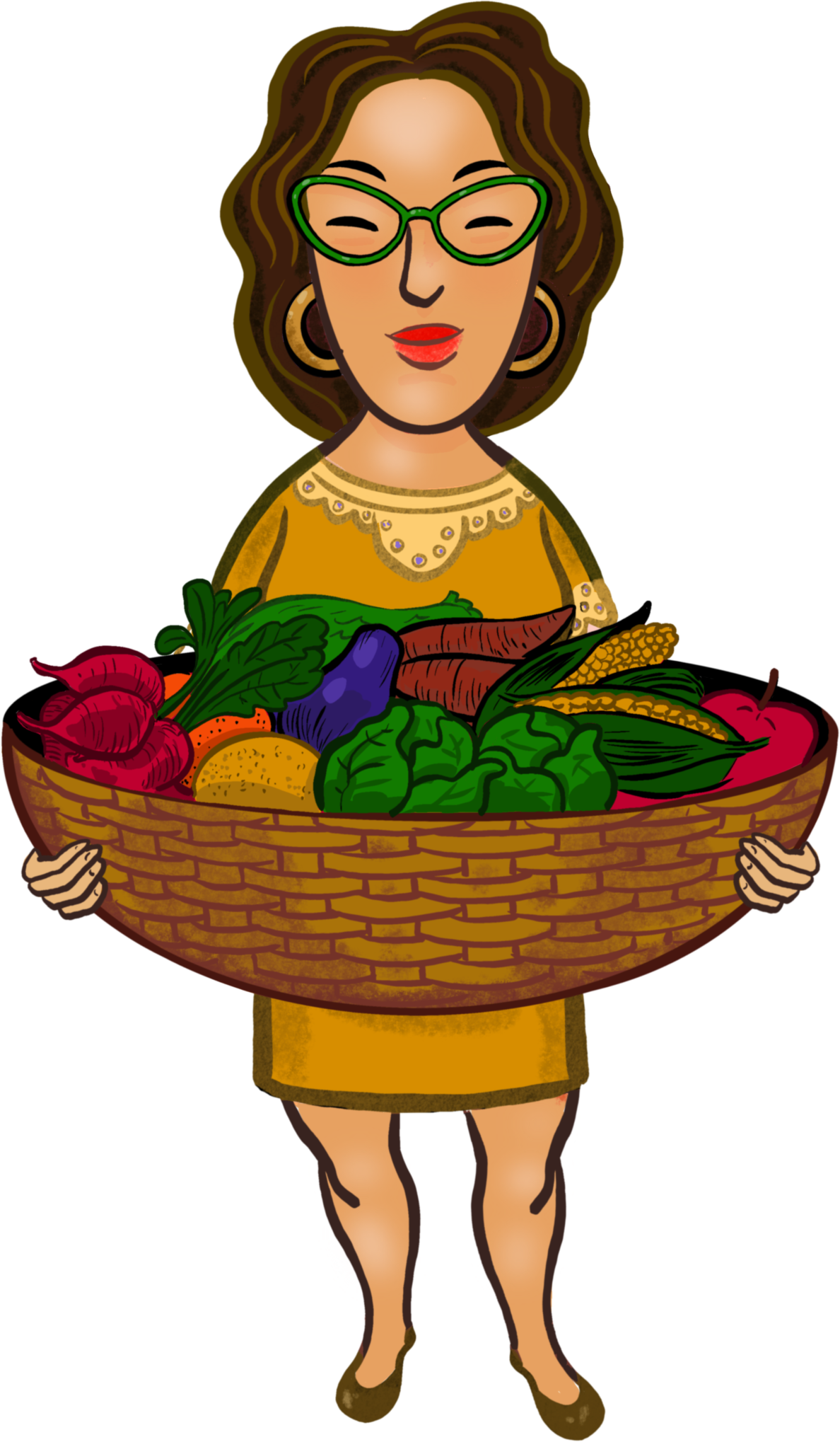 Polly (character) with a basket of produce